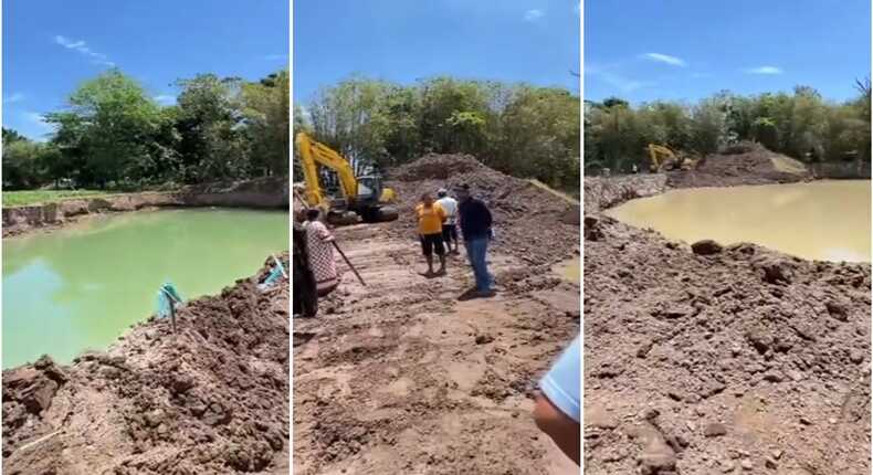 Tangkapan layar video – Emak-emak dan warga setempat mendatangi lokasi tambang galian C di Desa Tindang, Kecamatan Bontonompo Selatan, Kabupaten Gowa, Sulawesi Selatan, tampak galian tambang tersebut rusak parah kian dalam hingga menyerupai kolam renang.