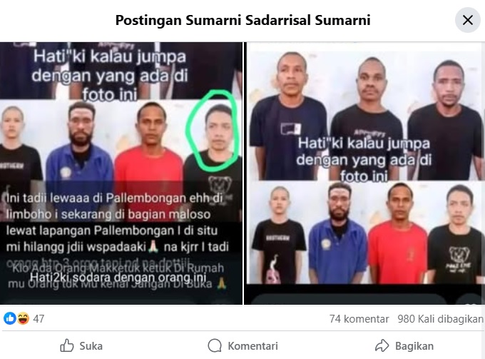 Salah satu unggahan akun Facebook Sumarni Sadarrisal