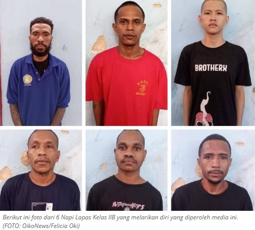 6 Napi Lapas Kelas IIB Sorong yang Melarikan Diri