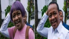 Meme cosplay Dora the Explorer dengan wajah Bahlil yang ramai beredar di media sosial (kiri) dan foto asli Bahlil (kanan).