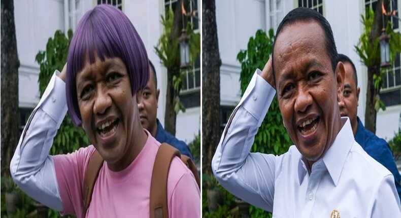 Meme cosplay Dora the Explorer dengan wajah Bahlil yang ramai beredar di media sosial (kiri) dan foto asli Bahlil (kanan).