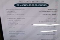 Bukti transfer senilai Rp30 juta yang diduga terkait penyalahgunaan fasum di Makassar.