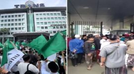 Tangkapa layar video – Ratusan massa berunjuk rasa di Kantor stasiun televisi Trans7 terkait program “Xpose Uncensored” yang dinilai melecehkan Pesantren. (foto kolase)