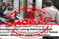 Unggahan klarifikasi akun X Divisi Humas Polri @DivHumas_Polri terkait sidak pajak kendaraan dan pembatasan pengisian BBM bersubsidi adalah hoax. (Tangkapan layar).