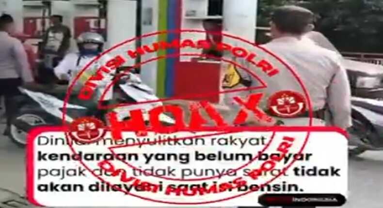Unggahan klarifikasi akun X Divisi Humas Polri @DivHumas_Polri terkait sidak pajak kendaraan dan pembatasan pengisian BBM bersubsidi adalah hoax. (Tangkapan layar).