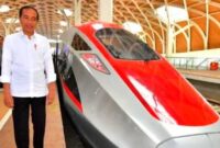 Jokowi berpose di lokasi proyek Kereta Cepat Jakarta–Bandung (Whoosh).