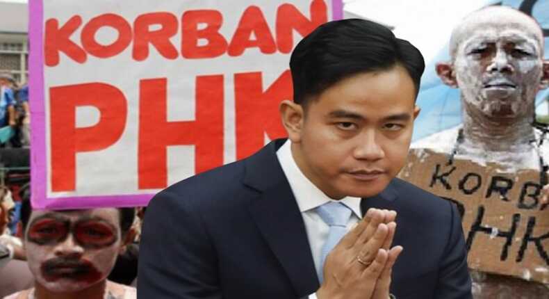 Foto kolase – Gibran dan Korban PHK