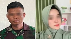 Foto kolase – Istri anggota Persit berinisial HP dengan junior suaminya, Pratu RH diduga selingkuh.