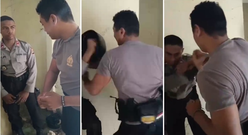 Tangkapan Layar Video Viral - 2 Siswa SPN Dipukul dan Ditendang Senior di Polda NTT