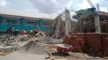 Proyek gedung dua lantai Madrasah Ibtidaiyah Negeri (MIN) 2 Takalar di Desa Banggae, Kecamatan Mangarabombang, Kabupaten Takalar, Sulawesi Selatan, roboh.