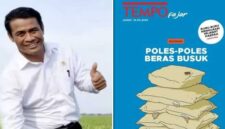 Foto kolase - Amran Sulaiman dan Cover Majalah Tempo “Poles-Poles Beras Busuk”