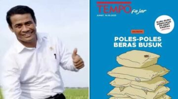 Foto kolase - Amran Sulaiman dan Cover Majalah Tempo “Poles-Poles Beras Busuk”