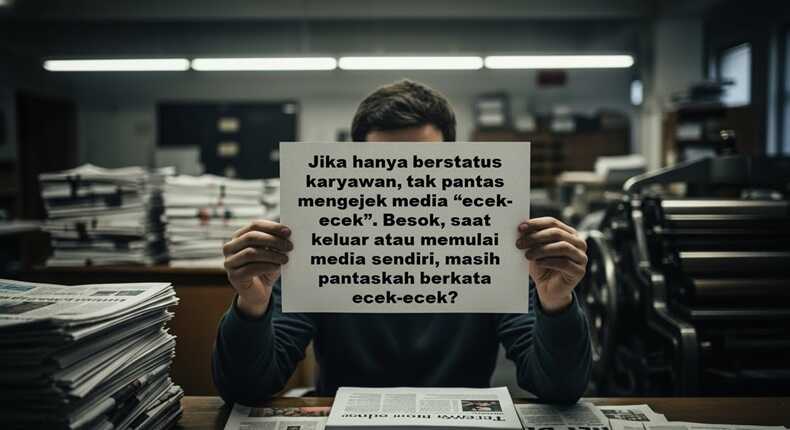 Foto ilustrasi mantan karyawan media yang dulu sering mengejek media “ecek-ecek”, ternyata bukan pemilik, dan baru sadar setelah keluar atau di-PHK dari perusahaannya, hingga akhirnya membuat media online sendiri.