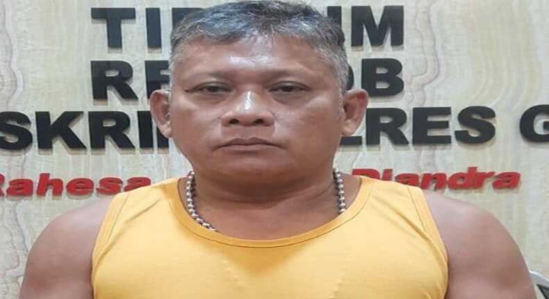 Tampang pelaku penikaman, MS (50) saat ditangkap Satreskrim Polres Gowa