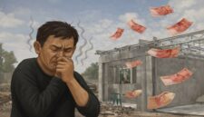 Foto ilustrasi - Seorang pria menutup hidung karena “bau busuk” simbolik dari praktik kongkalikong dan korupsi tender.