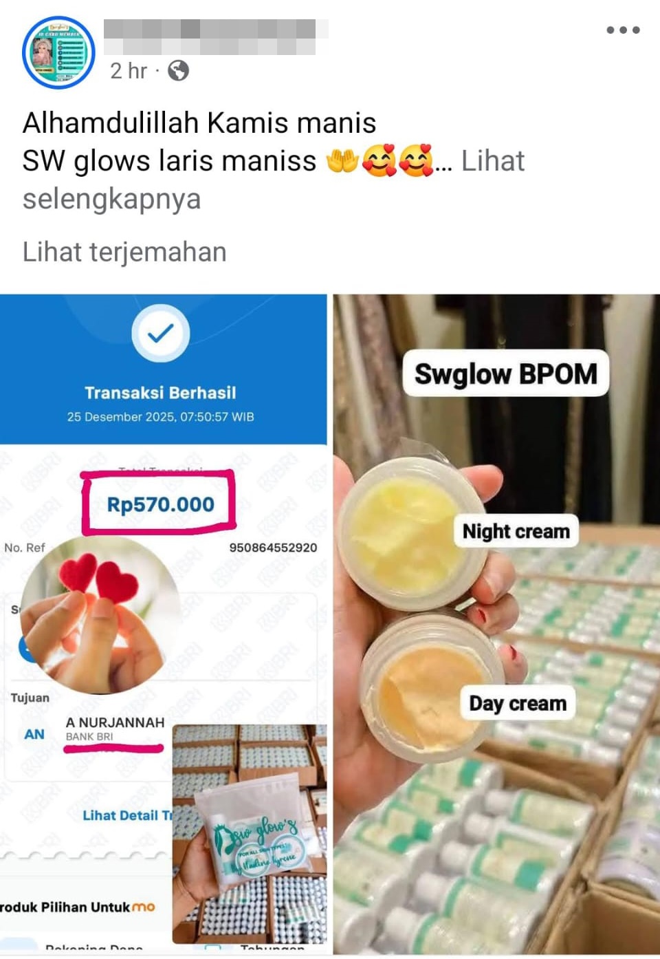 Produk SW Glow’s kemasan hijau masih aktif dipromosikan dan diperjualbelikan
