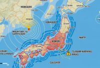 Peta lokasi gempa 7,6 M di Aomori dan area pesisir Jepang yang berada dalam peringatan tsunami hingga 3 meter. (Ilustrasi)