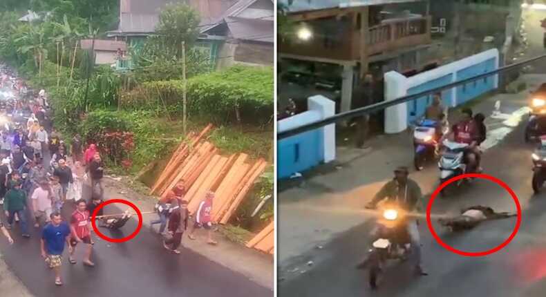Tangkapan layar video viral yang memperlihatkan terduga pelaku pemerkosaan terhadap gadis difabel di Gowa saat diarak warga keliling kampung sebelum akhirnya tewas.