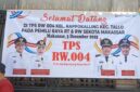 Spanduk ucapan selamat datang di TPS RW 004 Kelurahan Rappokalling, Kecamatan Tallo, Makassar, tempat pemilihan RT dan RW.