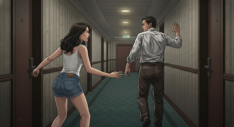 Ilustrasi seorang pekerja seks komersial (PSK) marah dan mengejar lelaki hidung belang setelah gagal dibayar atas jasanya.