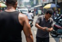 Ilustrasi juru parkir liar menyetor kepada sosok “orang kuat”