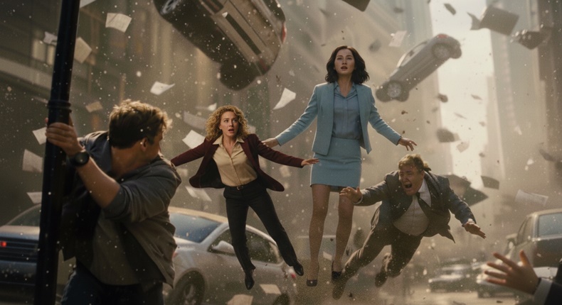 Ilustrasi manusia dan berbagai benda di permukaan Bumi tampak melayang akibat klaim hilangnya gravitasi.