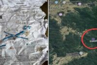 Lembaran dokumen bergambar pesawat yang ditemukan warga serta citra peta lokasi yang menunjukkan titik yang diperkirakan berada di sekitar Leang-leang, Kabupaten Maros, Sulawesi Selatan, sebagai area pencarian pesawat ATR 42-500 milik Indonesia Air Transport yang dilaporkan hilang kontak. (Foto Kolase)