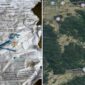 Lembaran dokumen bergambar pesawat yang ditemukan warga serta citra peta lokasi yang menunjukkan titik yang diperkirakan berada di sekitar Leang-leang, Kabupaten Maros, Sulawesi Selatan, sebagai area pencarian pesawat ATR 42-500 milik Indonesia Air Transport yang dilaporkan hilang kontak. (Foto Kolase)