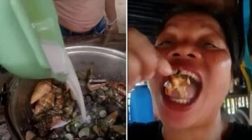 Foto Kolase - Influencer Filipina, Emma Amit saat menyantap “kepiting setan”