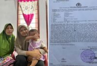 Sumarni (kiri) bersama anak dan cucunya, serta salinan surat laporan polisi terkait dugaan penggelapan dana Rp60 juta oleh menantunya di Kelurahan Bandar Khalippa, Kecamatan Percut Sei Tuan, Kabupaten Deli Serdang. (Foto Kolase)