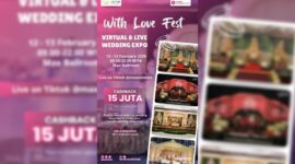Poster “With Love Fest” – Virtual & Live Wedding Expo 2026 yang digelar MaxOne Hotel & Resort Makassar pada 12–13 Februari 2026 di Max Ballroom, menghadirkan konsep hybrid serta promo cashback hingga Rp15 juta bagi calon pengantin.