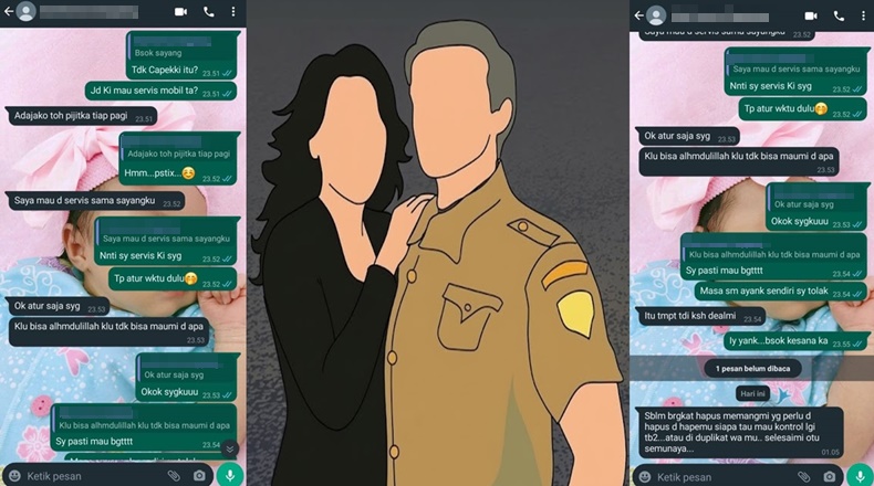 Bukti chat mesra yang diduga antara EK, istri oknum ekspedisi, dengan oknum ASN. (Dok. IK, oknum karyawan ekspedisi)