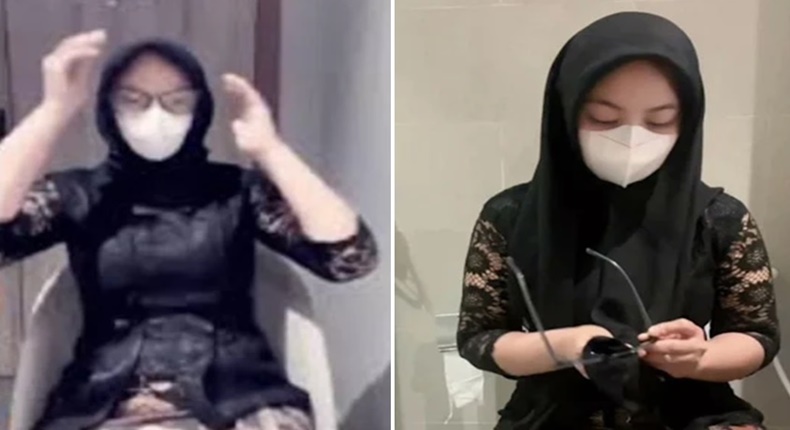 Perempuan berhijab hitam yang dikaitkan dengan pencarian “kebaya hitam no sensor” dalam video viral yang ramai diburu warganet.