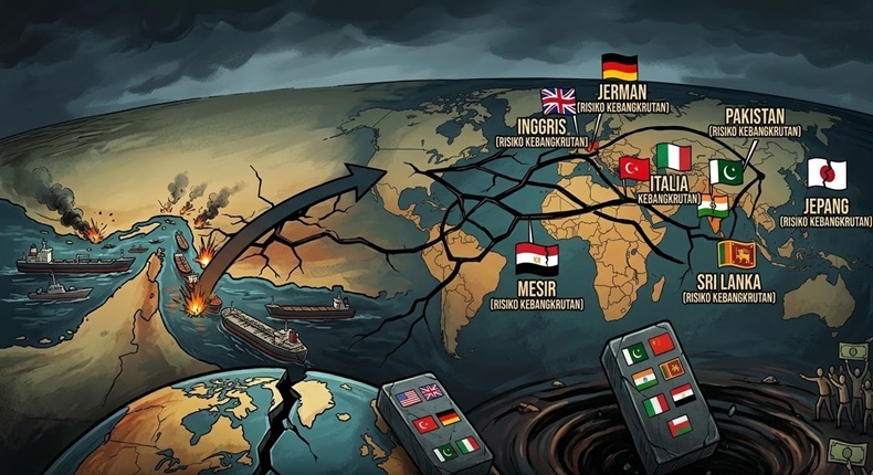 Ilustrasi risiko kebangkrutan negara akibat konflik di Timur Tengah.