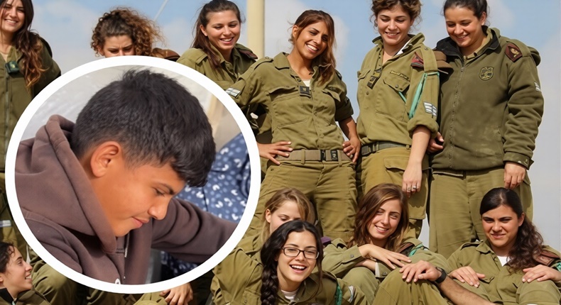 Foto Kolase – Ahmed al-Helou dan ilustrasi 10 tentara wanita Israel (Ist)
