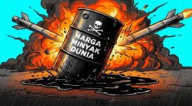 Ilustrasi lonjakan harga minyak dunia secara tajam akibat konflik bersenjata di Timur Tengah (Visual : Labs.Google/Fx-Whisk)