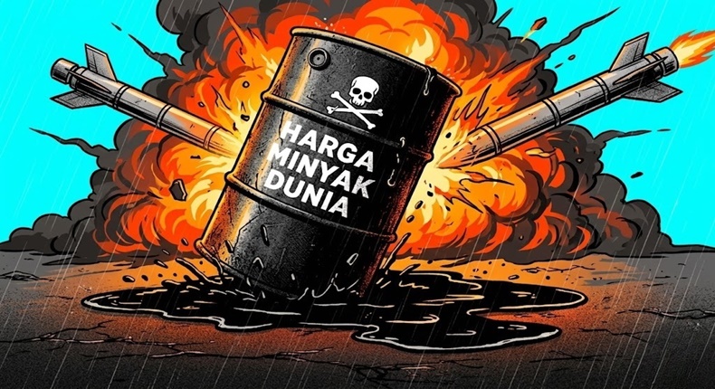 Ilustrasi lonjakan harga minyak dunia secara tajam akibat konflik bersenjata di Timur Tengah (Visual : Labs.Google/Fx-Whisk)