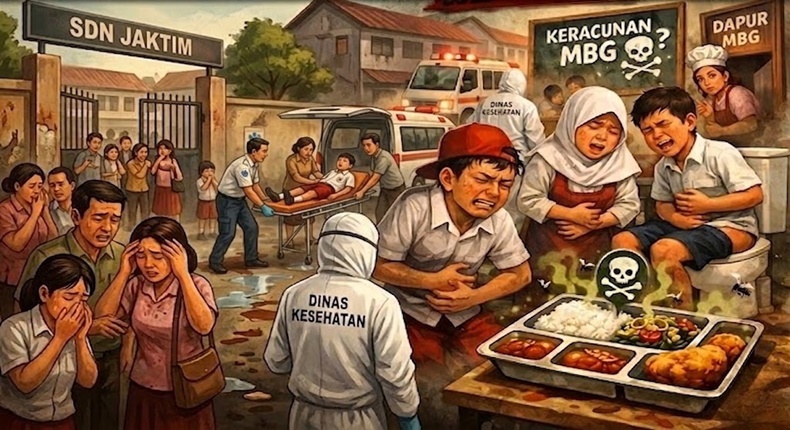 Ilustrasi ratusan siswa SD di Jaktim keracunan usai konsumsi MBG (Visual : Whisk.Google lab/FX)