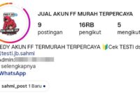 Tangkapan layar akun media sosial yang diduga terkait transaksi pembelian akun game yang dilaporkan oleh korban.