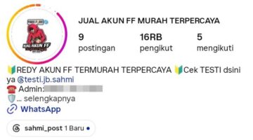 Tangkapan layar akun media sosial yang diduga terkait transaksi pembelian akun game yang dilaporkan oleh korban. 