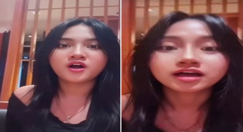 Tangkapan layar video viral sosok perempuan berinisial L terkait kasus komentar rasis yang telah diperjelas menggunakan teknologi AI.