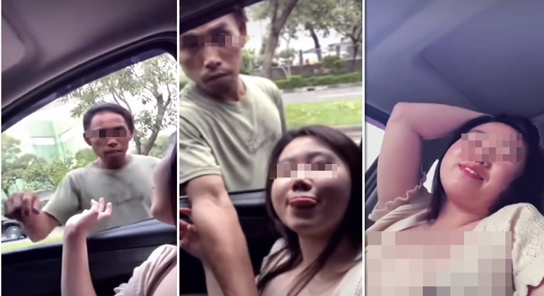 Tangkapan layar video viral yang memperlihatkan interaksi antara wanita dalam mobil dan pedagang cilok keliling yang ramai dibahas warganet di media sosial. (Foto kolase)