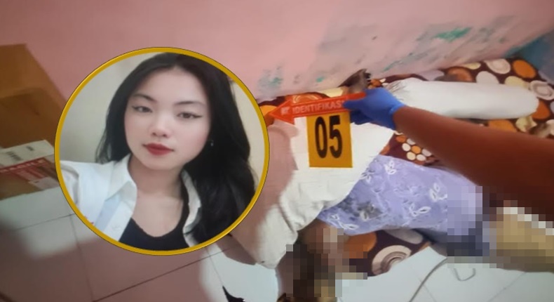 Petugas saat mengevakuasi jenazah Kirie Stephania Ronting dari kamar kosnya di Jalan Tidung Mariolo, Makassar.