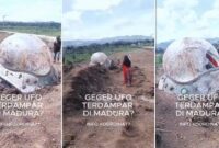 Tangkapan layar video objek misterius mirip UFO mendarat di Madura (Foto kolase)