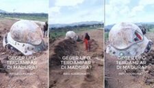 Tangkapan layar video objek misterius mirip UFO mendarat di Madura (Foto kolase)