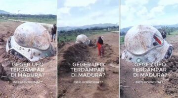 Tangkapan layar video objek misterius mirip UFO mendarat di Madura (Foto kolase)