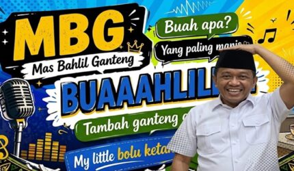 Caption lagu “Mas Bahlil Ganteng” yang viral di media sosial dan menarik perhatian Menteri ESDM Bahlil Lahadalia. (Visual AI)
