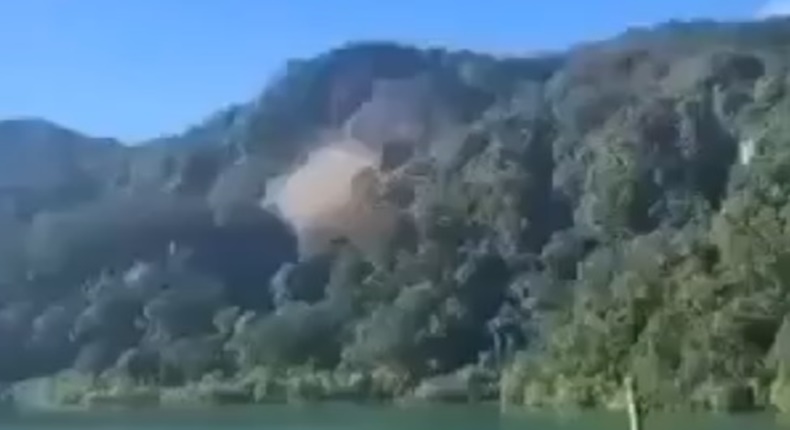 Detik-detik longsor di lereng pegunungan Danau Holon, Filipina, pascagempa 7,8 M pada Senin (8/6/2026)