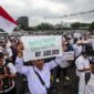 Guru honorer unjuk rasa di depan Gedung DPR, Kompleks Parlemen Senayan, Jakarta. (Ist)