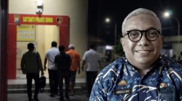 Kadis Perkimtan Gowa, Abdullah Sirajuddin, saat berada di Mapolres Gowa pasca ditetapkan sebagai tersangka kasus dugaan korupsi penerbitan PBG